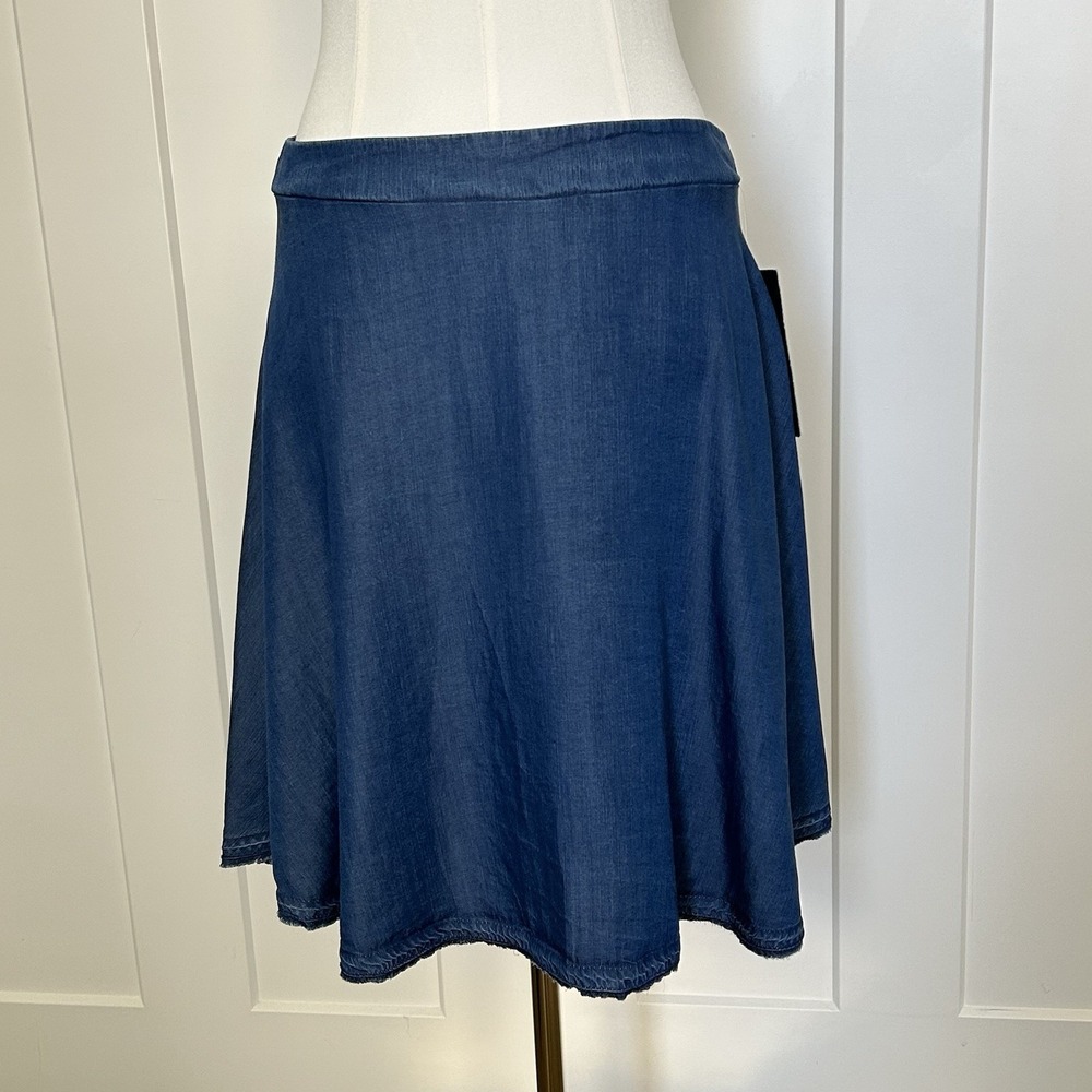 ANTHROPOLOGIE Tina Jo Tencel/Denim A-Line Swing Skirt Large Petite LP - Picture 2 of 10